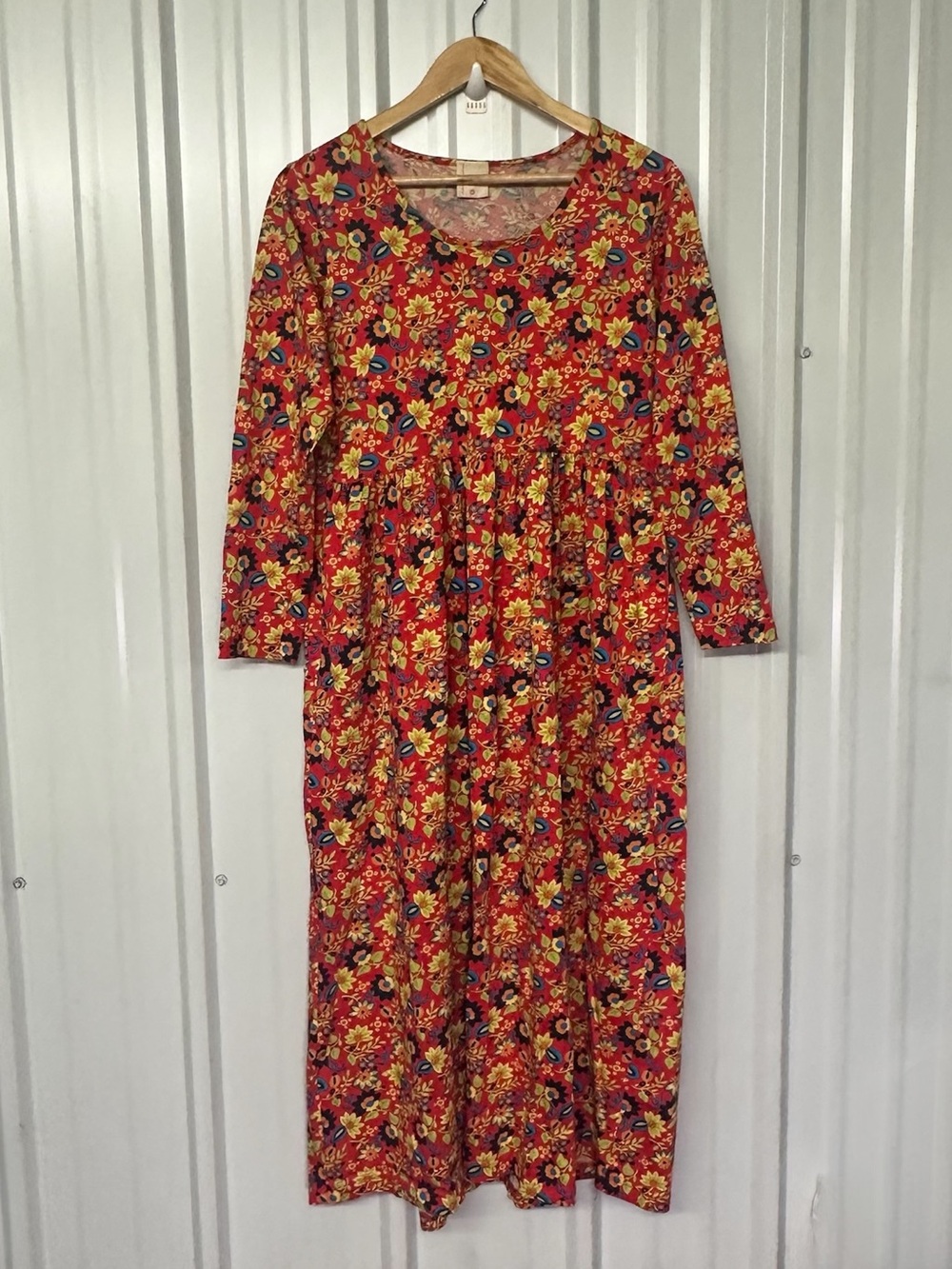 Hanna Andersson Red Floral Empire Waist Maxi Dress Cottagecore Boho Women